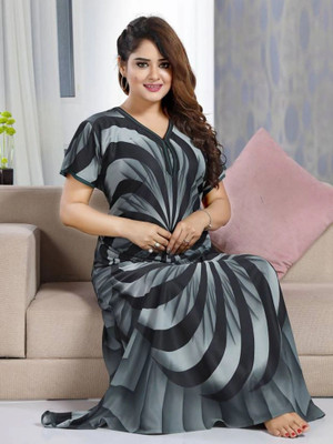 Saicreation Women Nighty(Grey, Black)