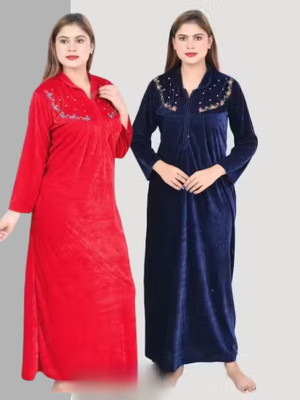 CLOTHUS Women Nighty with Robe(Red)