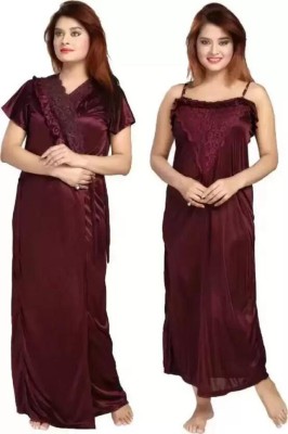 ANAMIKA Store Women Nighty with Robe(Maroon)