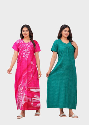 Gentle Touch Women Nighty(Pink, Green)