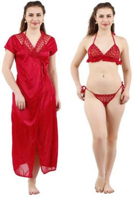 RPS FASHION Women Robe and Lingerie Set(Red)