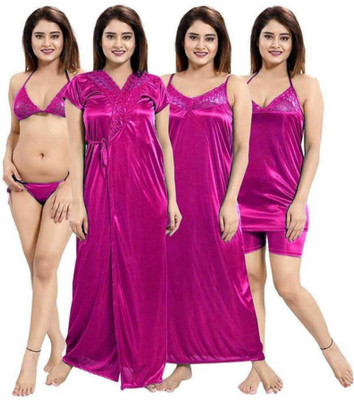 Golden Diva Women Nighty Set(Blue)