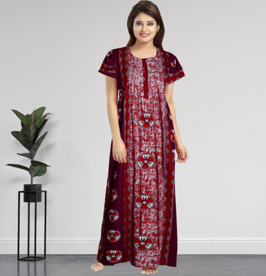 AakarShana Women Nighty(Maroon)