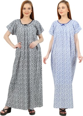 Taausha Women Nighty(Black, Blue)