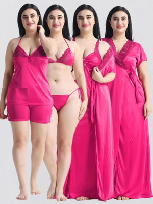 XPIOX Women Nighty Set(Pink)