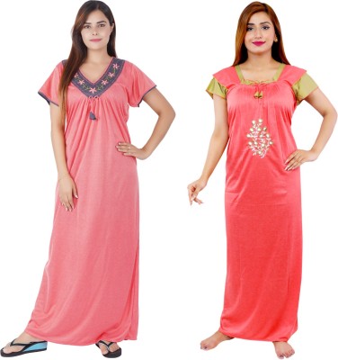 NACNO Women Nighty Set(Pink, Red)