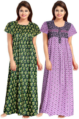 Aryansh Enterprises Women Nightdress(Green, Purple)