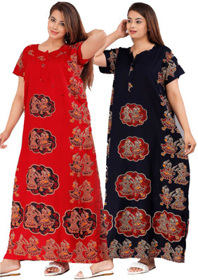 PINK CITY MART Women Nighty Set(Red, Blue)