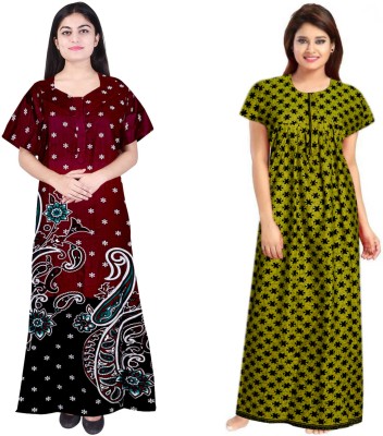 SNM FASHIONS Women Nighty(Maroon, Green)