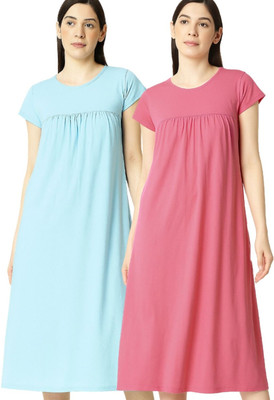 NOW OR NEVER Women Nighty(Light Blue, Pink)