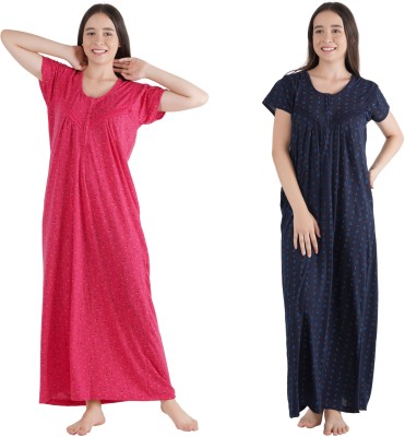 JECCEFASHION Women Nighty(Pink, Dark Blue)