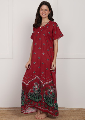 Maha Ganesh Textile Women Nighty(Red)