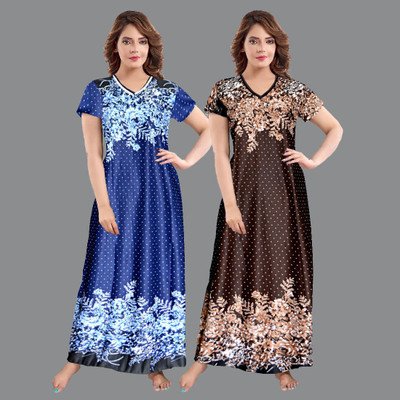 Shunit creation Women Nighty(Blue, Brown)