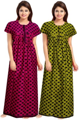 Marika Women Nighty(Green, Pink)