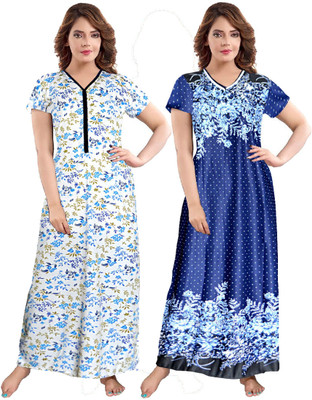 Parth Fashion Women Nighty(Multicolor, Blue)