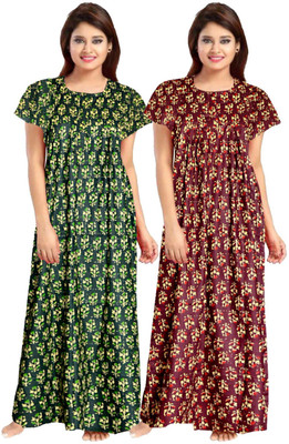 Khushi Print Women Nighty Set(Green, Maroon)
