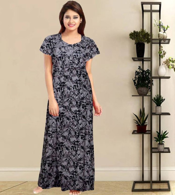Saicreation Women Nighty(Grey, Black)