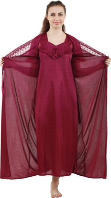 Romaisa Women Nighty with Robe(Brown)