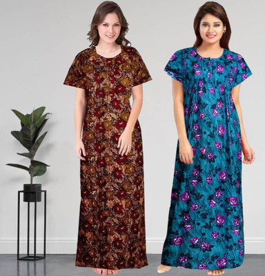 KrishvProducts Women Nighty(Multicolor)