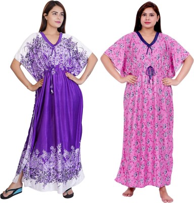 NACNO Women Nighty Set(Purple, Pink)