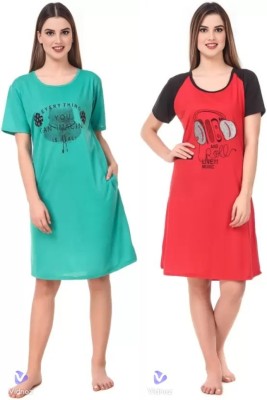 ovida Women Nightshirts(Green, Red)