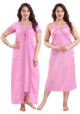 SHLOKE Women Nighty with Robe(Pink)