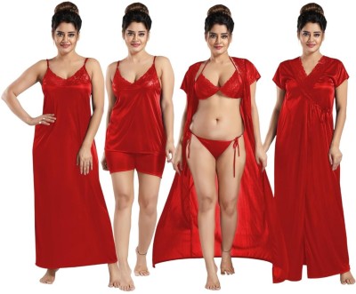 Greaton Women Nighty with Robe(Red)