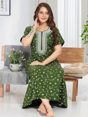LIFE-TALE Women Nighty(Dark Green)