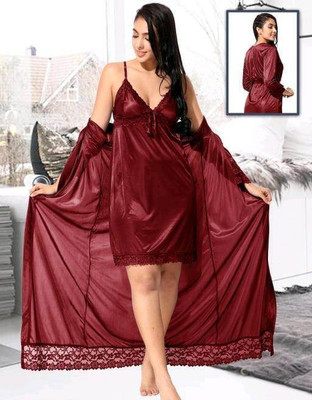 Fusion View Women Nighty Set(Maroon)