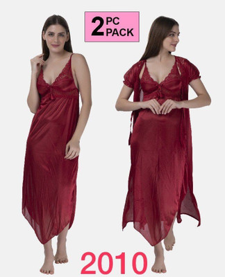 TOMKOT Women Nighty with Robe(Maroon)