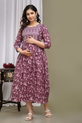 CHHOKRII Women Maternity/Nursing Nighty(Brown)