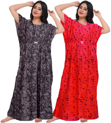 ROOPYATI Women Nighty(Grey, Orange)