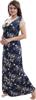 SHOPPING STATION Women Nighty(Blue, White)