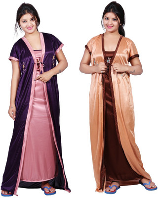 BAILEY SELLS Women Nighty with Robe(Purple, Gold)