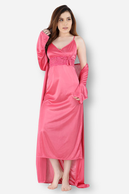 DreamBe Women Nighty with Robe(Pink)