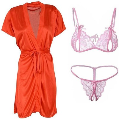 Lovie's Women Robe and Lingerie Set(Red, Pink)