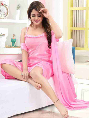 DIVYASTRI FASHION Women Solid Pink Night Suit Set