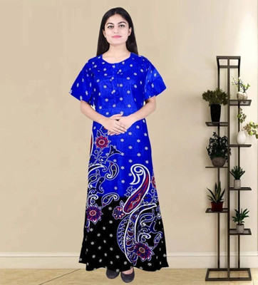 Ravi Gold Print Women Nighty(Multicolor)
