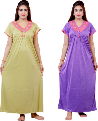 NACNO Women Nighty(Green, Purple)