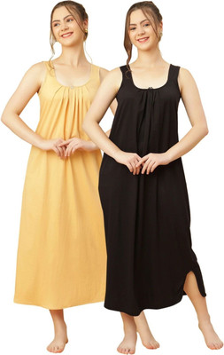 GANIX FASHION THAT DEFINE YOU Women Nightdress(Black, Beige)