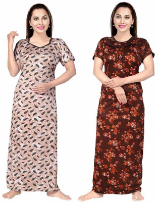 JWF Women Nighty(Beige, Brown)