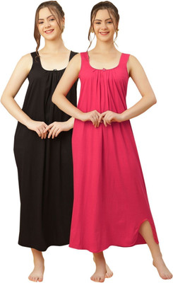 GANIX FASHION THAT DEFINE YOU Women Nightdress(Pink, Black)