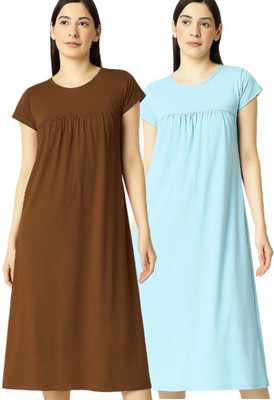 Belive in Yourself Women Nighty(Brown, Light Blue)