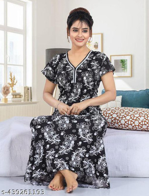 unlocked Women Nighty(White, Black)