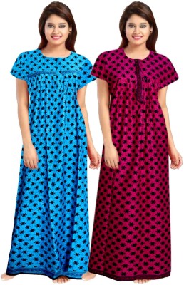 Trendy Fab Women Nighty(Blue, Pink)