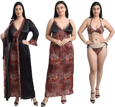 CAT LEYER Women Robe and Lingerie Set(Multicolor)