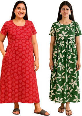 Juana Women Maternity/Nursing Nighty(Green, Pink)