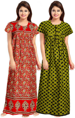 AKRSFASHION Women Nighty(Red, Green)