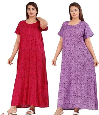 SHREEJAA FASHION Women Nighty Pink Multicolor 