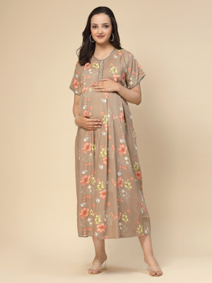SWEET DREAMS Women Maternity/Nursing Nighty(Brown)